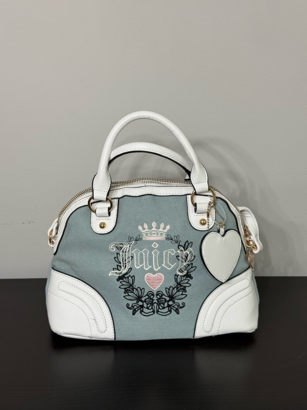 Juicy Couture Sage Green & White Satchel with Heart Charm
